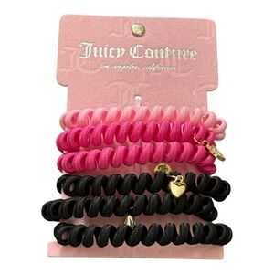 Juicy Couture Spiral Hair Ties Charms Hair Coils Bracelets Pink Black NWT Gift